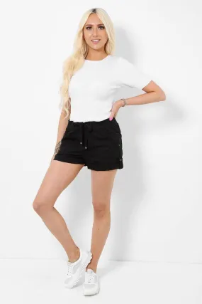 Roll Up Hem Black Shorts