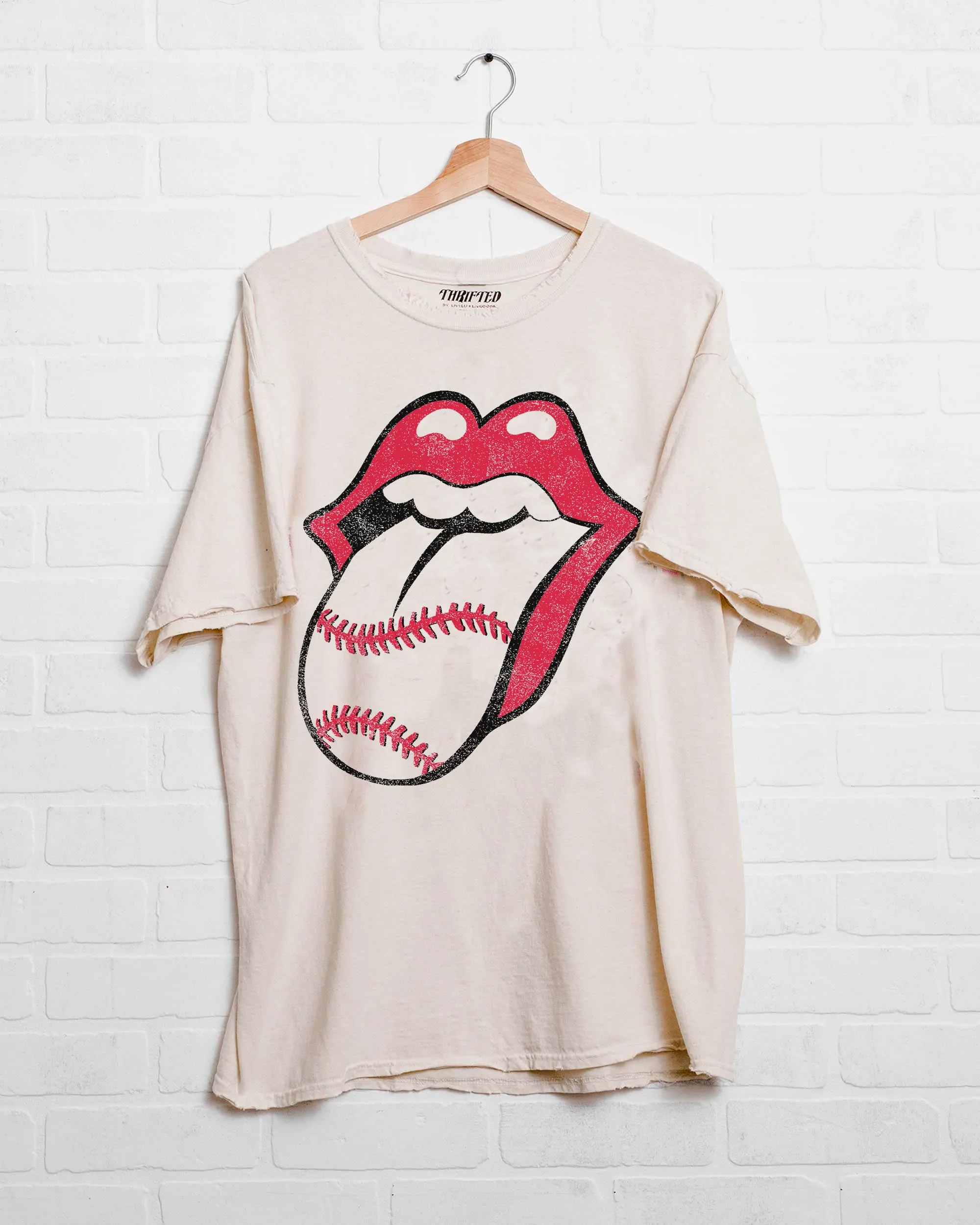 Rolling Stones Baseball Lick Off White Thrifted Distressed Tee