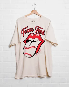 Rolling Stones Texas Tech Baseball Lick Off White Thrifted Tee