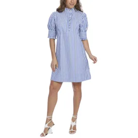 Ruffle Stripe Dress - Blue/White