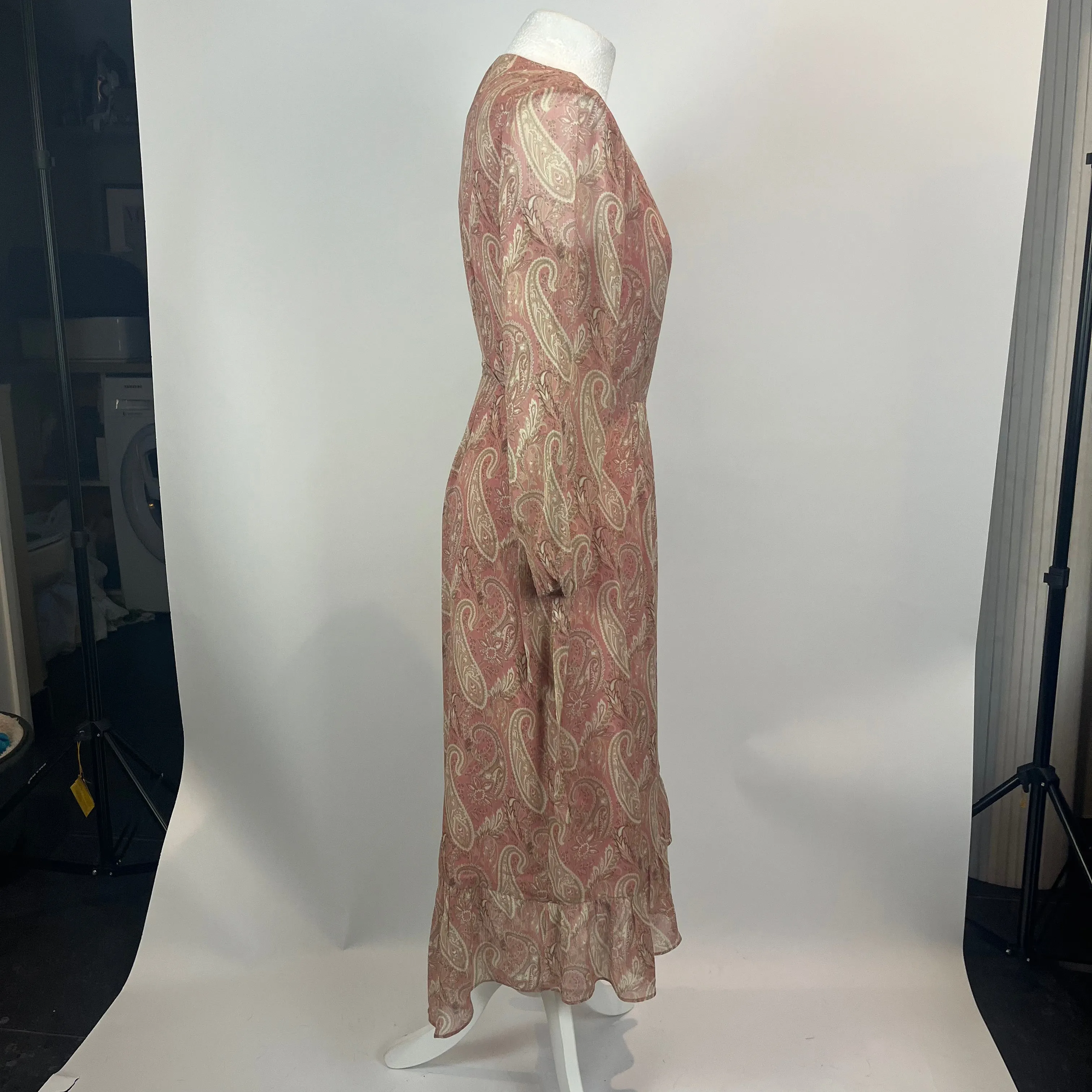 Sanderson X Paige Brand New 470 Rose Pink Paisley Chiffon Dress XS