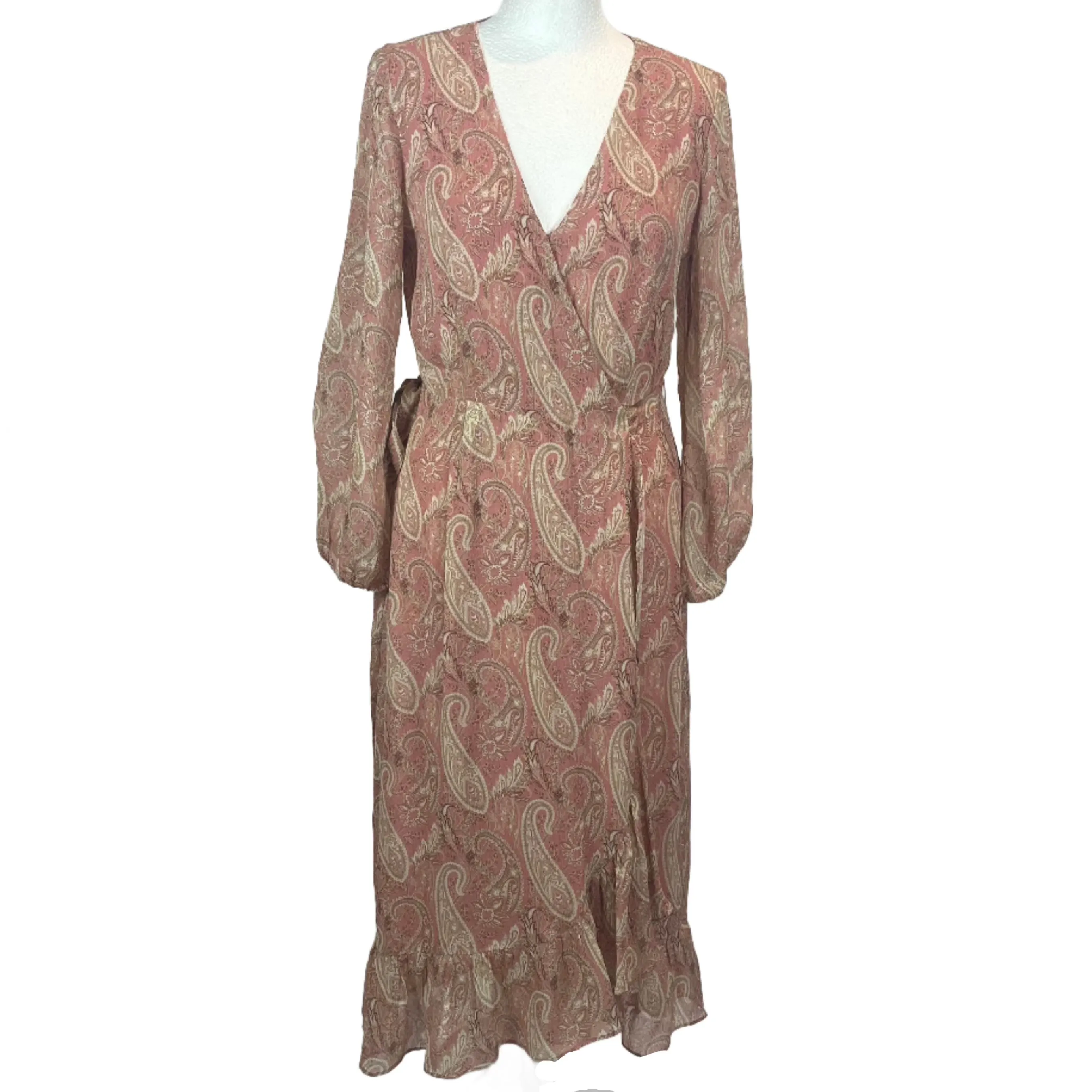 Sanderson X Paige Brand New 470 Rose Pink Paisley Chiffon Dress XS