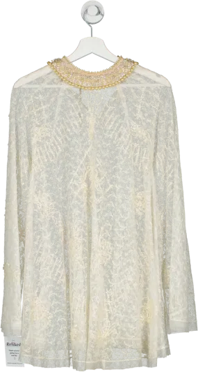 Shining Rich Fairies Cream Sheer Lace Embroidered Dress UK S/M