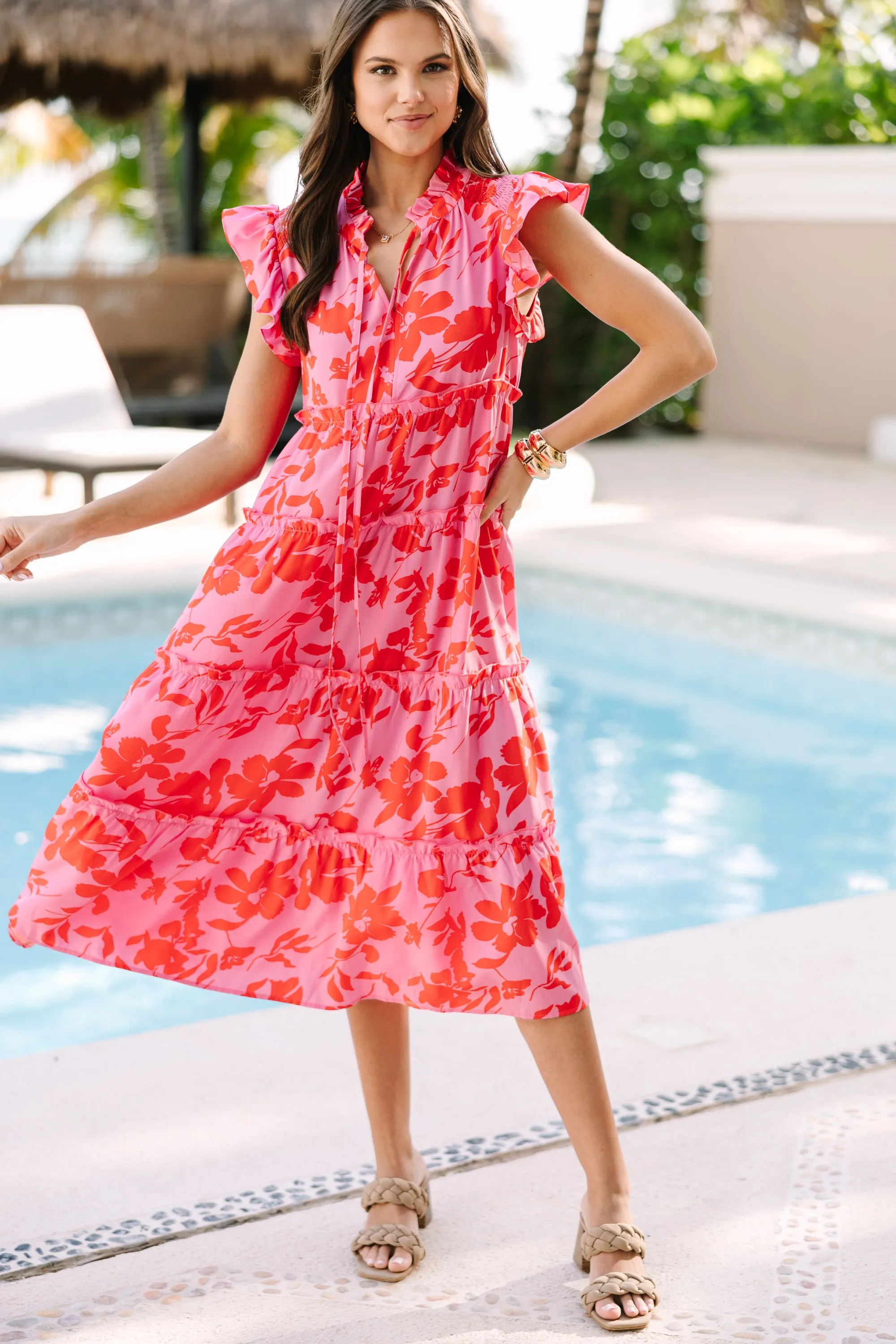 Show You Off Rose Pink Floral Midi Dress