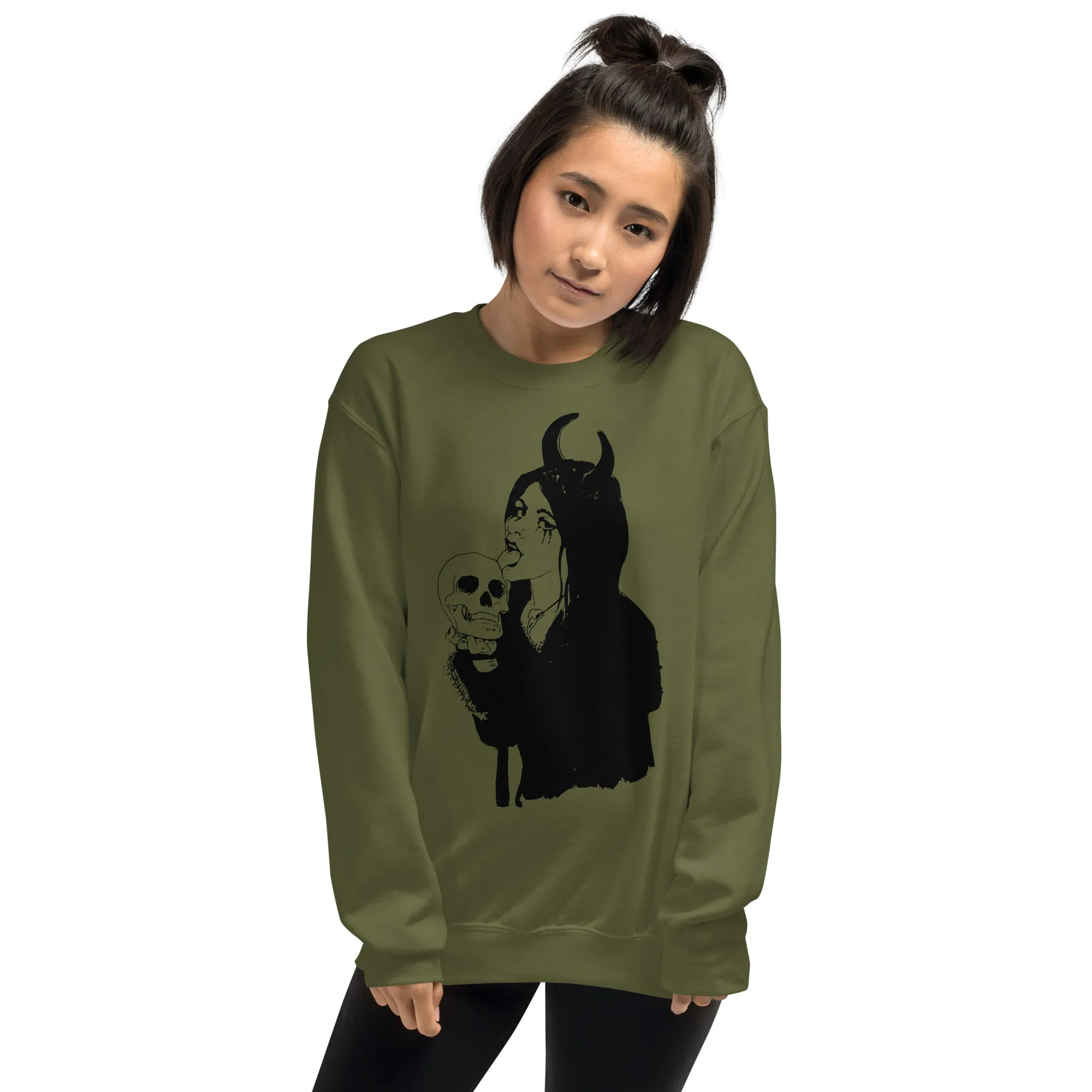 Skull Sweatshirt Licking Woman / Goth Clothing