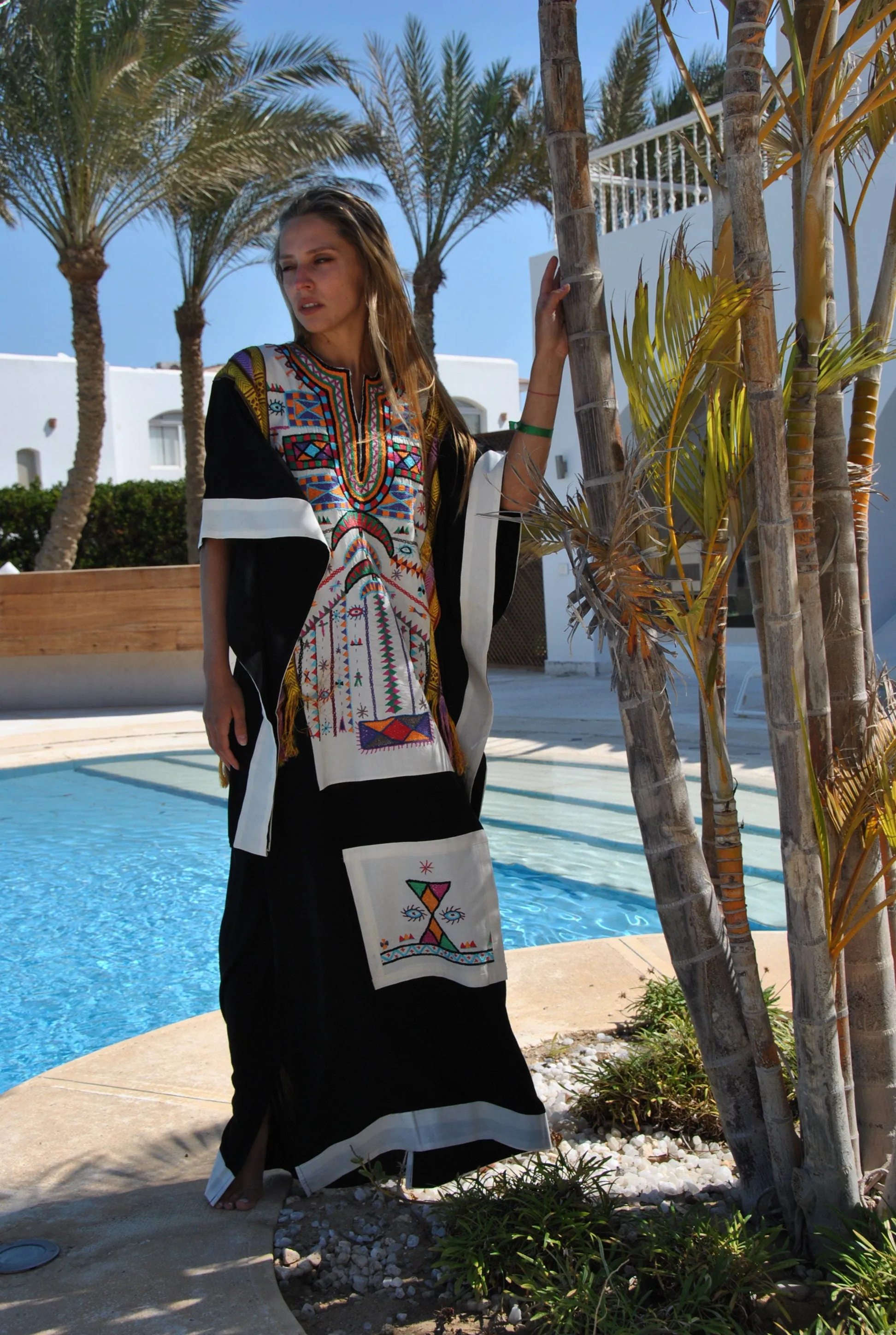 Stunning Siwa hand embroidered Kaftan, cotton kaftan, Long caftan dress, caftans for women, Egyptian cotton,