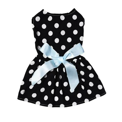 Summer Pet Dog Dress Polyester White Dotted Pet Princess