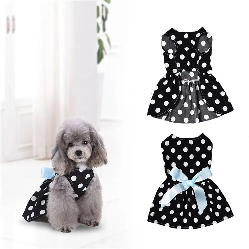 Summer Pet Dog Dress Polyester White Dotted Pet Princess