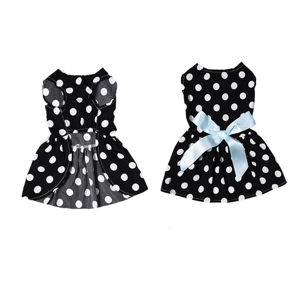 Summer Pet Dog Dress Polyester White Dotted Pet Princess