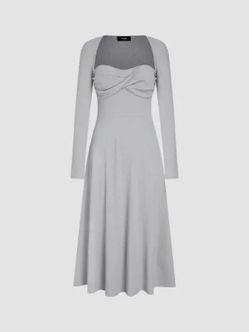 Sweetheart solid knotted midi dress in grey