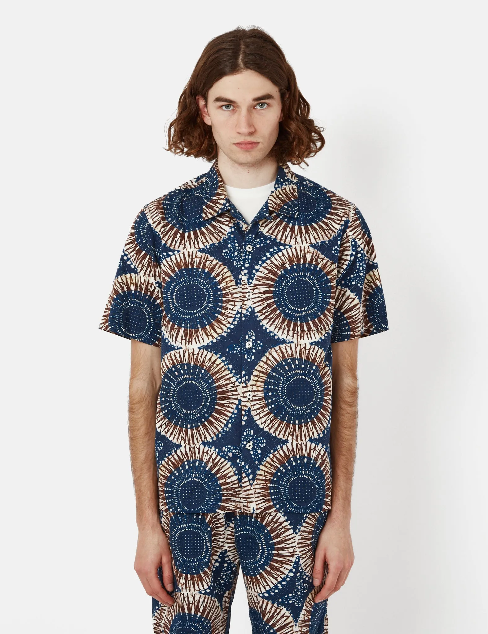 Universal Works Road Shirt (Hokkoh Print) - Navy Blue