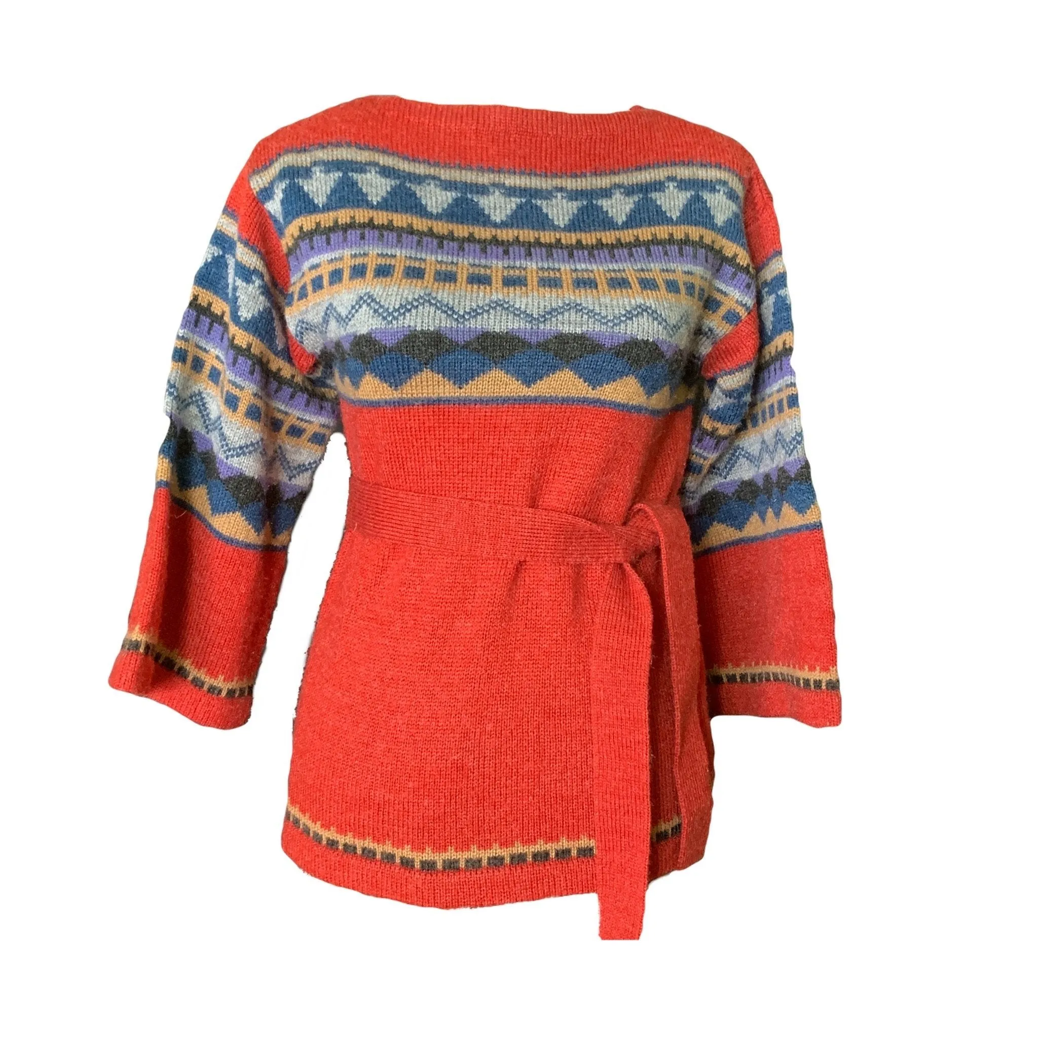 Vintage 1970s Southwestern Sweater by Western Fareast. Red Blue and Tan Aztec Design. Fall Fashion.