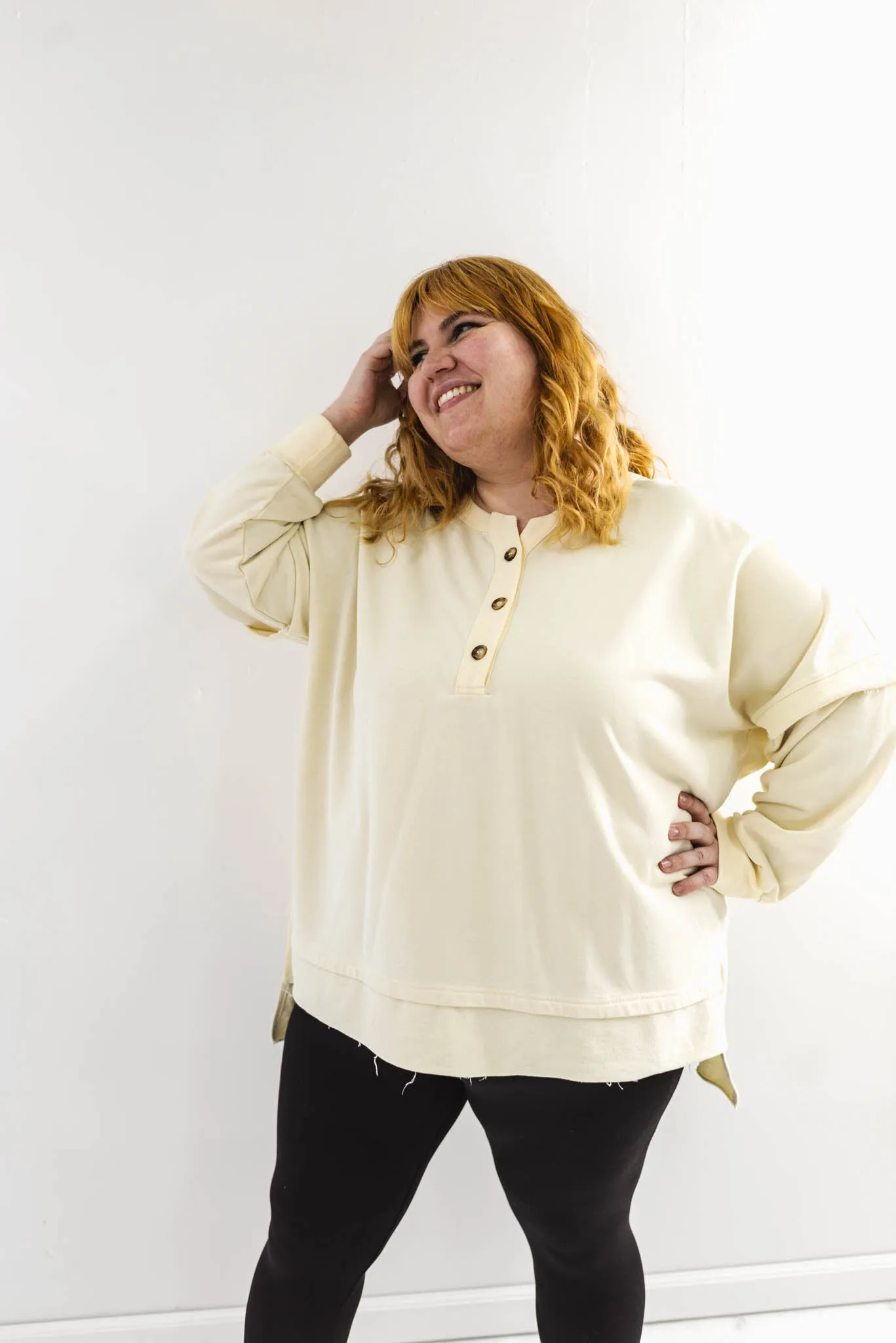 Wanderlust Curvy Half Button Top