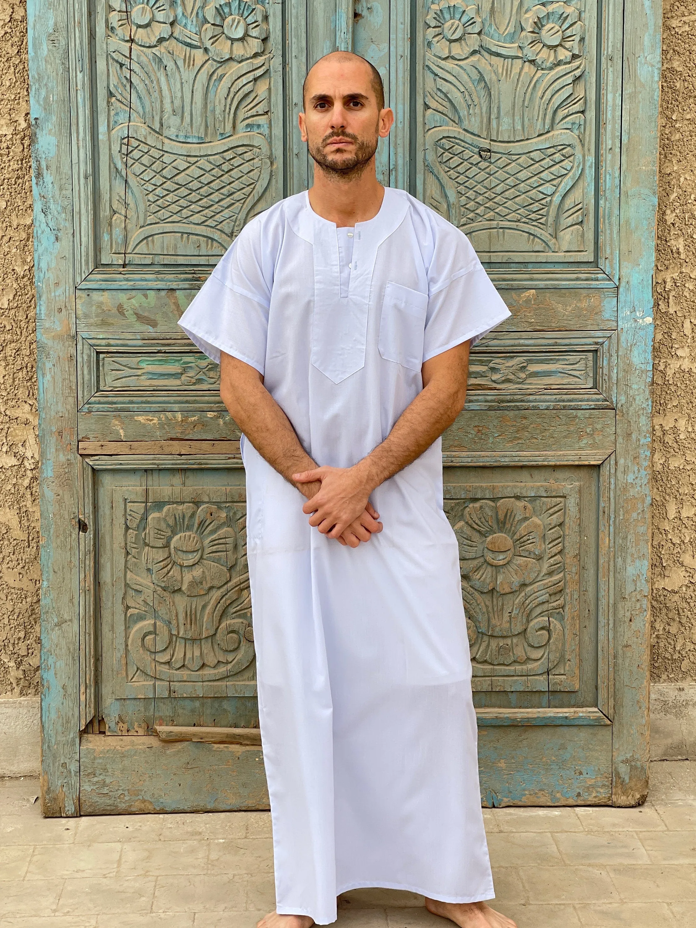 White Men's Kaftan, Short sleeve Men's kaftan, Cotton men caftan, caftans for men, men clothing, gift for men, husband, gift for him