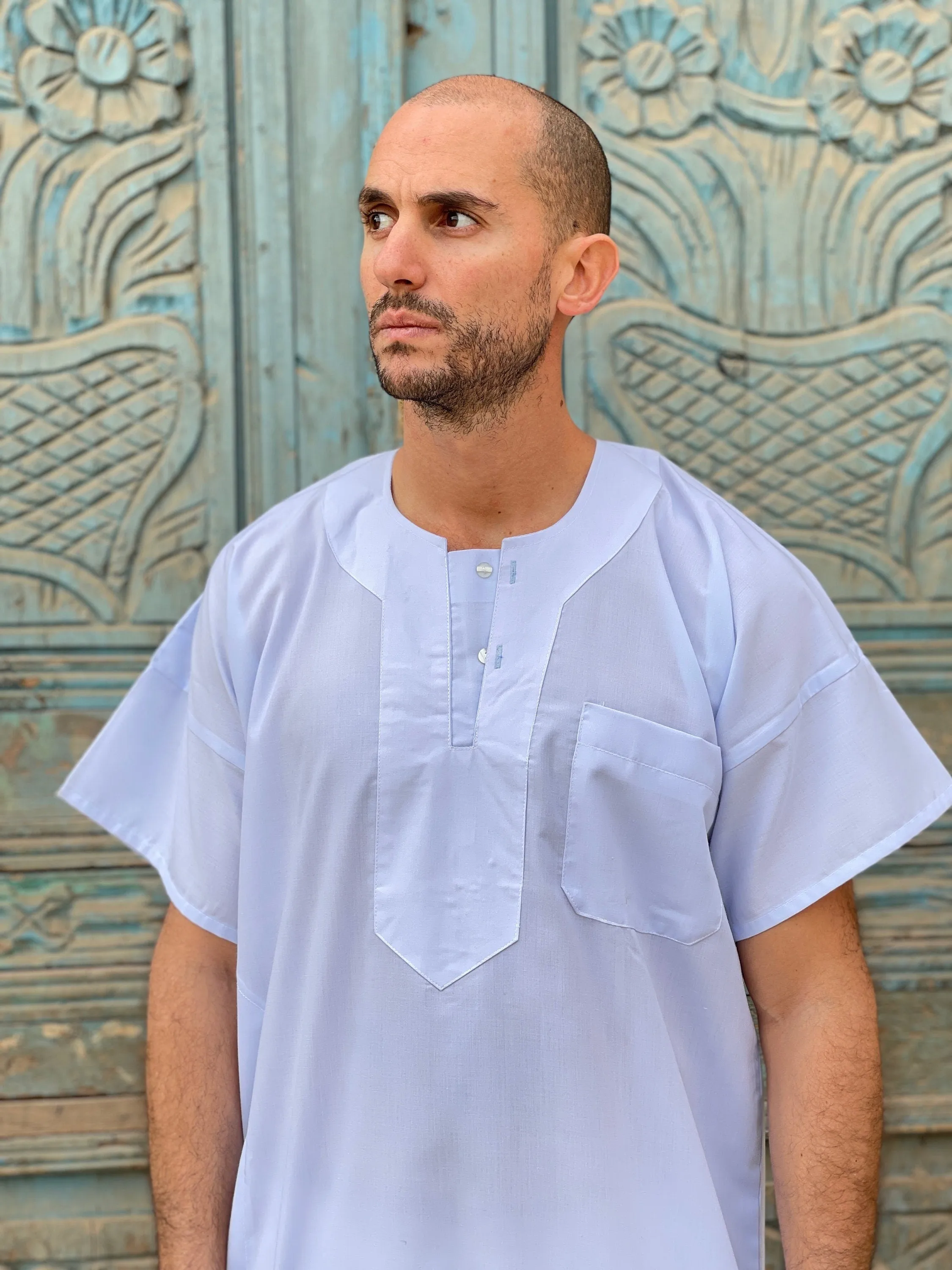 White Men's Kaftan, Short sleeve Men's kaftan, Cotton men caftan, caftans for men, men clothing, gift for men, husband, gift for him