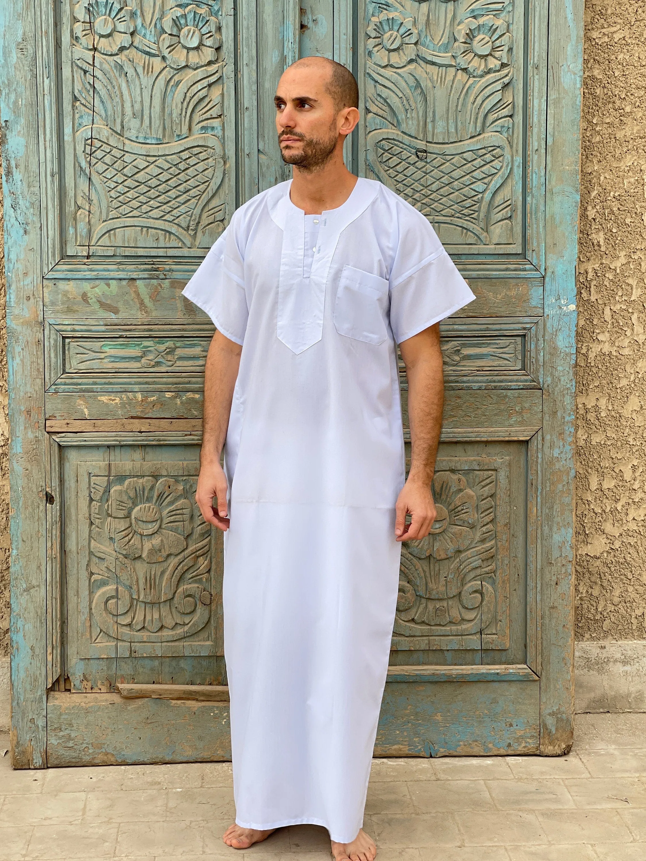 White Men's Kaftan, Short sleeve Men's kaftan, Cotton men caftan, caftans for men, men clothing, gift for men, husband, gift for him