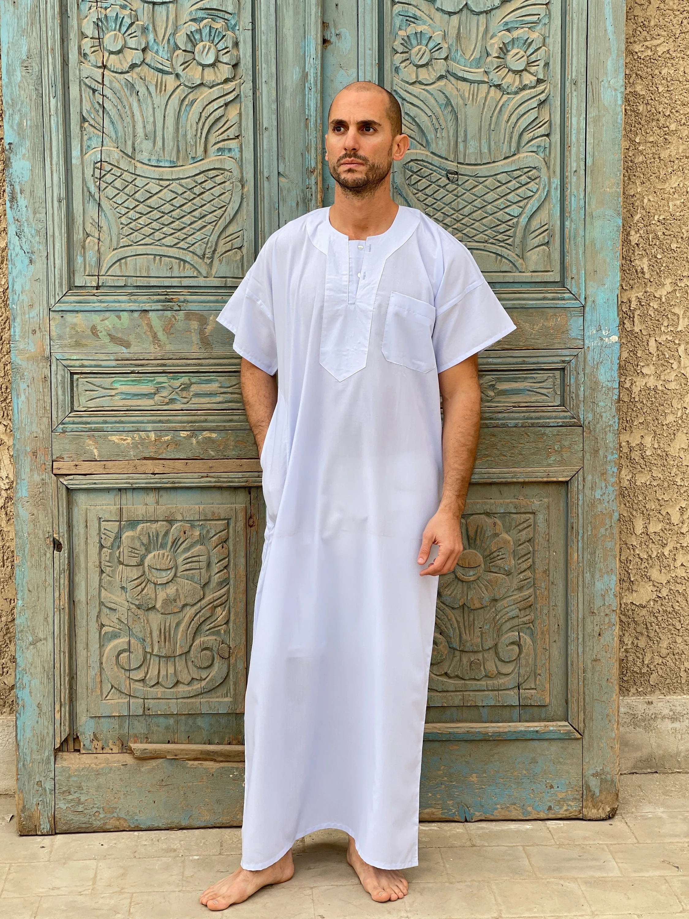 White Men's Kaftan, Short sleeve Men's kaftan, Cotton men caftan, caftans for men, men clothing, gift for men, husband, gift for him